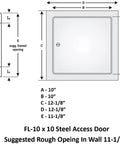 Diagram of Heavy Duty 10x10 Inch Flush Access Panel 15 Gauge Galvanized Steel Screwdriver Latch for Electrical Plumbing HVAC.