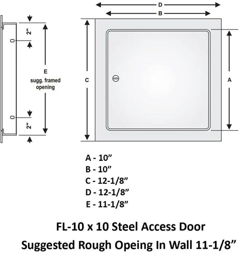 Diagram of Heavy Duty 10x10 Inch Flush Access Panel 15 Gauge Galvanized Steel Screwdriver Latch for Electrical Plumbing HVAC.