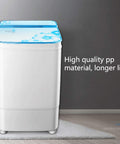 No Sweat Portable Washer With Easy Turn Timer Semi Auto Laundry Machine featuring a blue frosted glass lid and compact design.