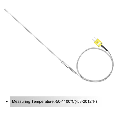 Meccanixity K-type thermocouple with plug, stainless steel probe, 3.2x300mm, 3.3 ft wire