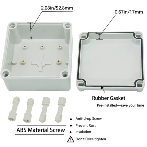 IP67 Waterproof Junction Box ABS Plastic Outdoor DIY Electrical Enclosure Weatherproof Dustproof Project Box 125mm Square 75mm Deep Rugged Housing For Electronics And Small Projects, open lid and gasket