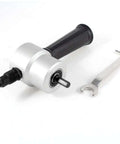 Double Head Nibbler Cutter Drill Attachment For Metal Sheets Built Tough Heavy Duty Tool, black and silver finish shown with wrench