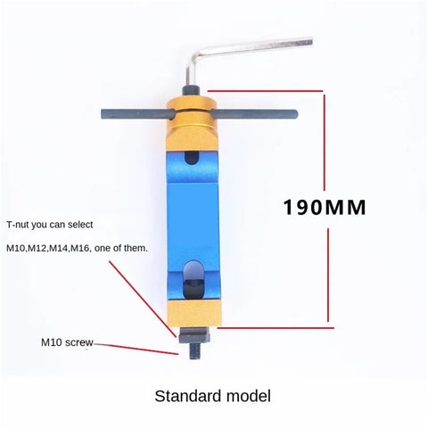 Universal Adjustable Workpiece Stop Positioner For Cnc Mill And Lathe showing a 190mm steel locator with color-coded components.