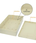 Heavy IP65 Waterproof Junction Box Universal Electrical Enclosure Built From ABS Plastic Foolproof Wiring Case In Pale Gray demonstrating interior dimensions and lid specifications.