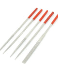 Five In One 5.5 Inch File Set With Red Silver Tone Handles, All In One Metal Finishing Files for Metalworking, Woodworking and Plastic