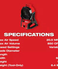 18V Brushless Packout Fan With Lightning Fast Cooling, Beastly 850 CFM, 20.5 MPH Air Flow, Rugged Build With PACKOUT Modularity