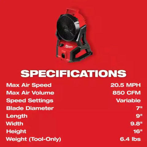 18V Brushless Packout Fan With Lightning Fast Cooling, Beastly 850 CFM, 20.5 MPH Air Flow, Rugged Build With PACKOUT Modularity