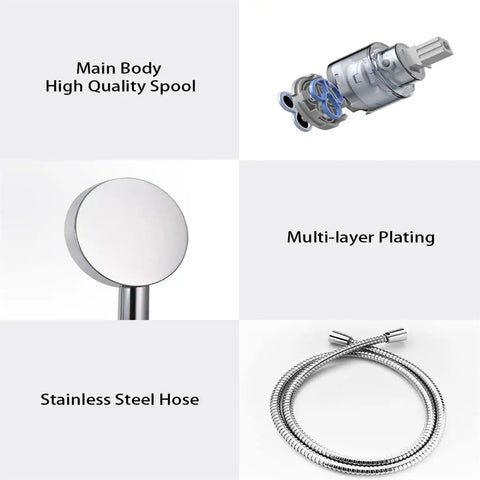 Bathroom Shower System Waterfall Rain Top Spray Lifting And Rotating Set Fixture(E) with high-quality spool, stainless steel hose.