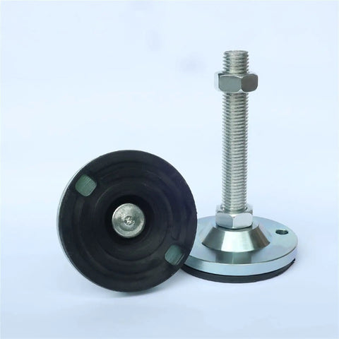 Heavy Duty Adjustable Leveling Feet 4 Pack Carbon Steel Non Slip Foot Cups For Garage Gear showing threaded lift and rubber base