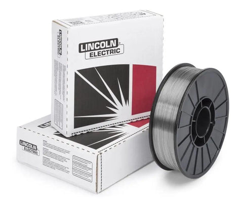 NR-211 0.030 MIG Welding Wire, 10 Lb Spool For Mild Steel next to packaging showing Lincoln Electric logo