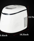 Portable Countertop Ice Machine Automatic Electric Rapid Freeze Makes Three Distinct Cube Sizes In Under Fifteen Minutes With Built In Safety Shut Off Perfect Home Bar Workhorse For Weekend Hangouts And Backyard Bbqs White Finish, showing dimensions.