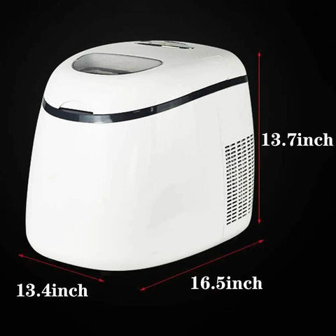 Portable Countertop Ice Machine Automatic Electric Rapid Freeze Makes Three Distinct Cube Sizes In Under Fifteen Minutes With Built In Safety Shut Off Perfect Home Bar Workhorse For Weekend Hangouts And Backyard Bbqs White Finish, showing dimensions.