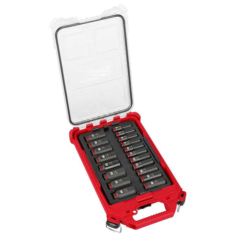 Heavy Hitter 3/8 Inch Drive 19 Piece Deep Impact Socket Set Forged Steel Six Point Ratchet Kit With Hard Case in open carrying case.