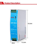 EDR-120-24 120W 24VDC 5A Industrial DIN Rail Power Supply with Universal 85-264VAC Input shown with dimensions
