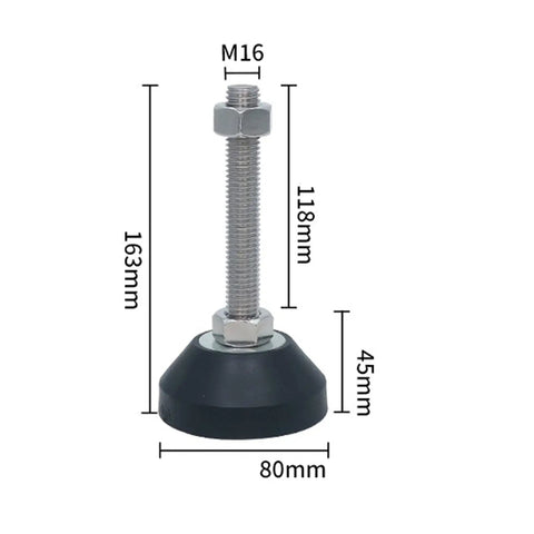 Adjustable Furniture Leg Leveling Feet With Threaded Mounts Fast Wobble Eliminator, M16, 163mm height, 80mm base for stable table support.