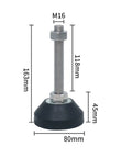 Adjustable Furniture Leveling Feet Set Of 10 Sturdy Foot Cups To Kick The Wobble On Uneven Floors With M16 And M20 Threads For A Snug Diy Lockdown And Super Smooth Ride, showcasing an M16 leveling foot with dimensions.