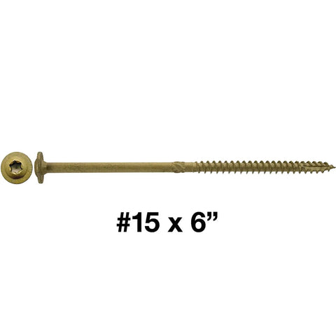 Exterior Coated Torx Star Drive Lag Screw Heavy Duty Structural Wood Fastener With Head 0.625 Inch And Shaft 0.265 Inch Notched Type 17 Point For Quick Starts Bronzed Finish ACQ Lumber Safe 100 Count Truss Washer Head shown in image.
