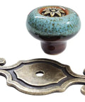 Top Shelf 10 Pack Retro Ceramic Cabinet Knobs Vintage Petal Drawer Pulls With Rustic Zinc Alloy Mounts No Sweat Easy Install For Kitchen Cupboard Dresser Room Decor, blue ceramic knob with bronze plate.