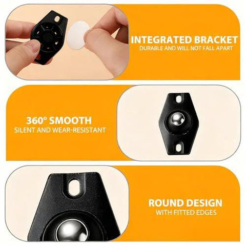 Close-up of Omnidirectional Ball Transfer Caster Wheels for kitchen appliances and furniture showing integrated bracket design and 360° smooth action.