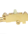Premium Solid Brass Disc And Drum Brake Proportioning Valve PV2 Style with ports, side view, for Chevy classic cars and trucks.