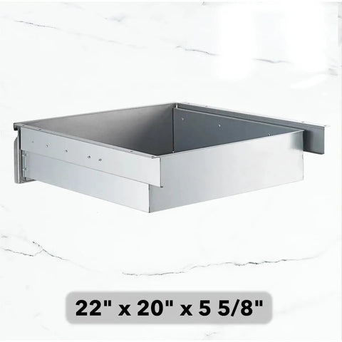 Heavy Duty Prep Work Table Drawer With Slick Ball Bearing Slides 22 X 20 Inches stainless steel front with open side view.