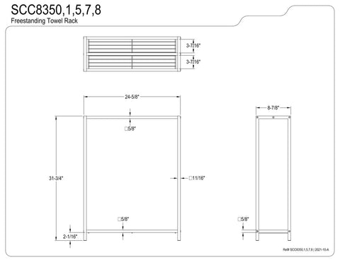 Edenscape Freestanding Towel Rack Brushed Nickel With Super Sturdy Solid Steel Construction Three 24 Inch Bars technical drawing