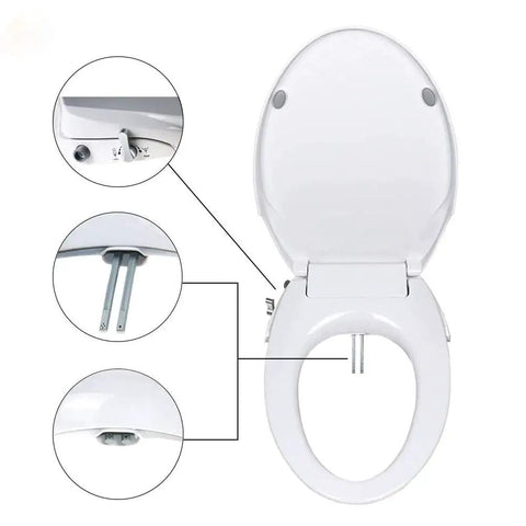 Top view of Toilet Bidet Seat With Self Cleaning Dual Nozzles Non Electric Separate Rear And Feminine Wash Natural Water Spray Elongated Seat