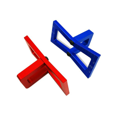 Top Shelf Aluminum Dovetail Marker Tool For Heavy Duty Woodworking Crafts And Shop Projects Slick Precision Guide in red and blue.