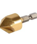 Countersink drill bit with 1/4-inch hex shank and gold coating for woodworking