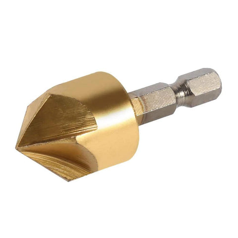 Countersink drill bit with 1/4-inch hex shank and gold coating for woodworking