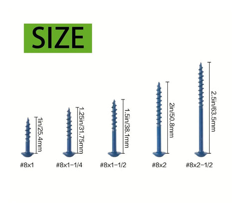 Go To 100 Piece Pocket Hole Screws Set For Woodworking, Coarse Thread, Square Drive, Washer Head, Mixed Sizes, size display
