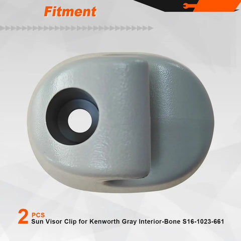 Close-up of a single gray bone sun visor mounting clip for Peterbilt and Kenworth trucks, product S16-1023-661 visible.