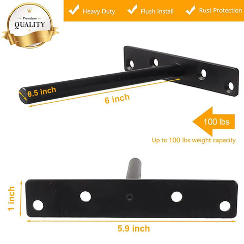 Heavy Duty Floating Shelf Bracket Set Of 6 Solid Steel Hidden Shelving Supports dimensions and weight capacity details image