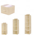 Vertical Hanging Closet Shelf Organizer Multi Tier Open Compartments Hella Efficient Linen Sock Towel Storage No Drilling Needed Super Easy Access To Maximize Closet Height, featuring three tiers for sock and towel storage.