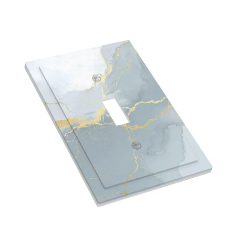 Totally Dope Grey And Gold Marble Single Toggle Switch Cover Plate With Bold Abstract Patterns Durable Plastic Wall Decor, 3D view.