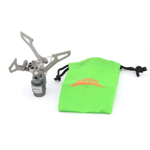 Ultra Lightweight Titanium Gas Stove For On The Go Camping And Picnics with green pouch, compact 25g design