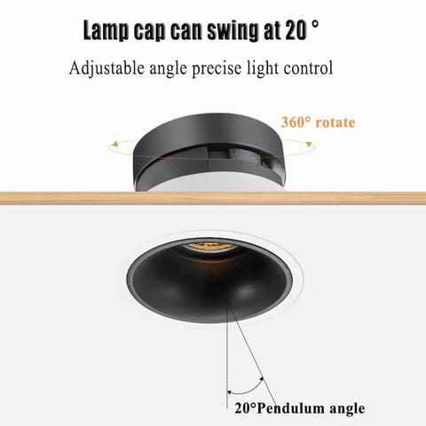 Close-up of adjustable lamp cap on 9 Pack Ultra Thin LED Recessed Downlights With Aluminum Housing And Adjustable Eyeball Trim.