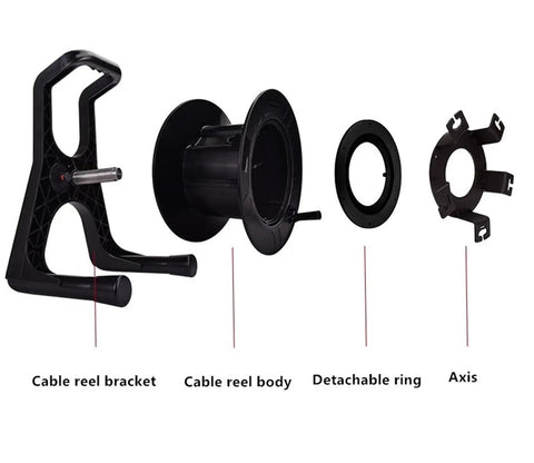 Rock Solid Polymer Cable Reel For Optical Fiber Management Heavy Duty Portable Spool parts including bracket, body, and axis.