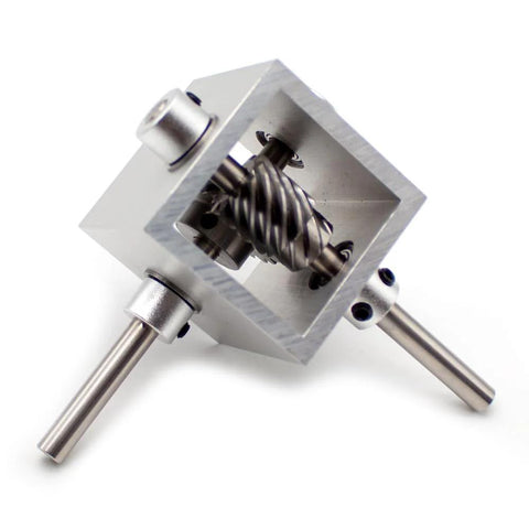 iDili 90-degree gearbox with 1:2 worm gear; silver aluminum alloy housing and 6mm shaft