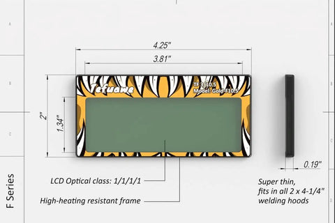 Pro Grade Gold Coated Welding Lens 2x4 Quarter Inch Ultra Thin 0.19 Inch HD Automatic Shade 10.5 with heat resistant frame
