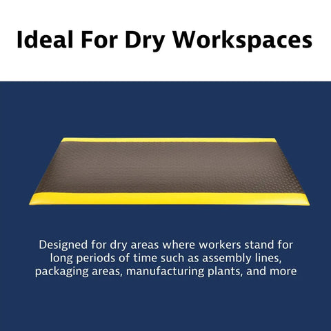 Bubble Textured Anti Fatigue Mat With Dyna Shield For Industrial And Commercial Workspaces Three Foot By Six Foot By One Half Inch Slip Resistant Cushioning Tough As Nails Black And Yellow Mat For Standing Long Shifts ideal for dry workspaces.