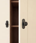 Matte Black Cabinet Knobs With Scalloped Backplates 6 Pack Featuring Slick Fluted Floral Handles And A Beaded Center Medallion on doors