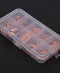 Solid Copper Flat Washers Assorted Set M5 To M14 Including 200 Pcs For Electrical Insulation Stopping Galvanic Corrosion On Aluminum Steel Or Auto Wiring Solar Panels Load Distribution Kit Good For Home Or Garage Use Solid Copper Gear You Gotta Grab in plastic organizer box
