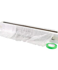 Clear 13 By 328 Feet Protective Masking Film for automotive painting, shown with packaging box and green tape roll, durable plastic sheeting.