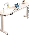 Cool Electric Lift Over Bed Table With Wheels Lets You Work From Home Or Hospital Using Solid Wood Top And Steel Frame, 150cm x 40cm.