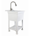 Freestanding Utility Tub Sink With Quick Connect Drain 24x24 white portable compact sink, heavy duty stainless steel pullout faucet.