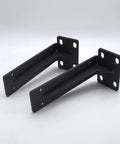 Rock Hard Heavy Duty Corner Shelf Brackets With Matte Black Finish And Rust Resistant Iron, showing two brackets for wall mount storage.