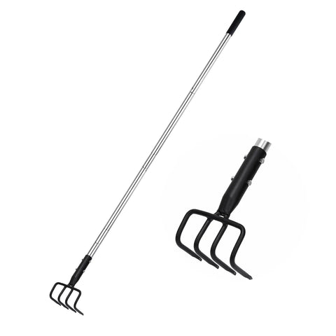 Long Hand Cultivator With Telescopic Handle And Soft Grip For Easy Digging And Loosening And Weeding In The Garden 4 Tooth