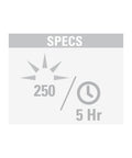 Specs of MiniQ40 MK2 Dive Light 250 Lumens Hand Free Underwater Torch With Mask Strap 5 Hour Run Time Push Button Rear Switch
