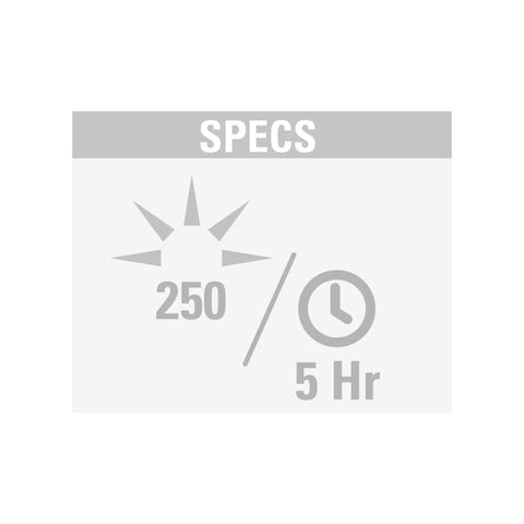 Specs of MiniQ40 MK2 Dive Light 250 Lumens Hand Free Underwater Torch With Mask Strap 5 Hour Run Time Push Button Rear Switch